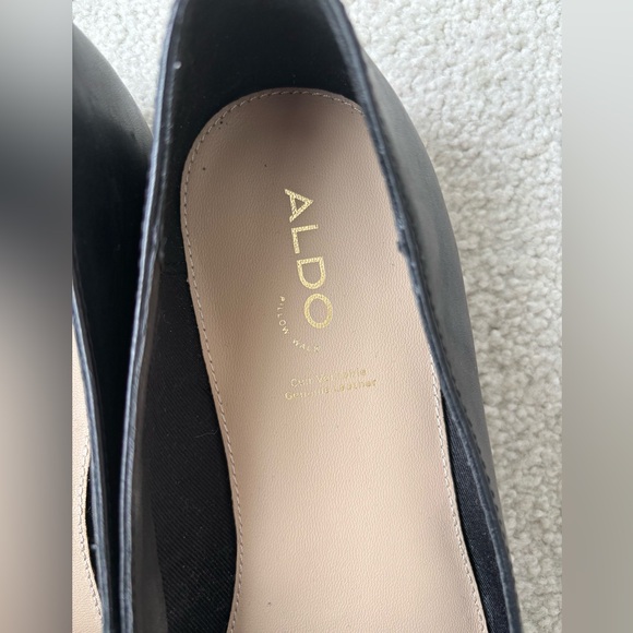 ALDO Black Leather Loafers silver Bar Detail Size 8.5 Classic Minimalist Flats - Picture 4 of 8